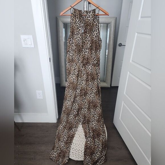 Emma & Michele Womens Animal Print Tie Waist Long Jumpsuit Size L - Picture 5 of 6